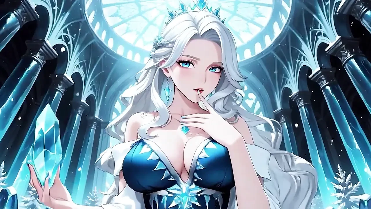 Silver-Haired Ice Mage in a Crystal Hall! Casting magic while looking effortlessly cold, yet her lips are trembling.