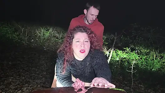 Little bitch getting fucked in a forest in the middle of the night