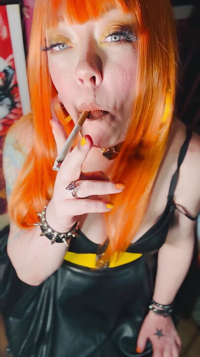 Hot Ginger Beauty, Tina Snua, Smoking A Cigarette In A Leather Dress - Snap Inhales OMI OME Drifting Cough