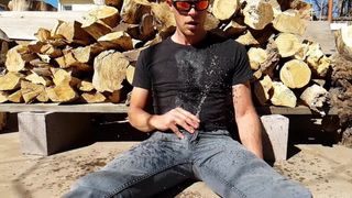 Glorious clothed golden shower in 240fps slo mo
