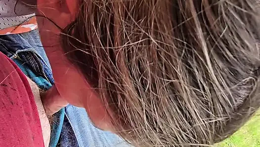 Bahçe işinden sonra biraz açık havada eğlence. Bazı yarak ibadeti ve ters kovboy kız açık havada salıncakta biniyor.