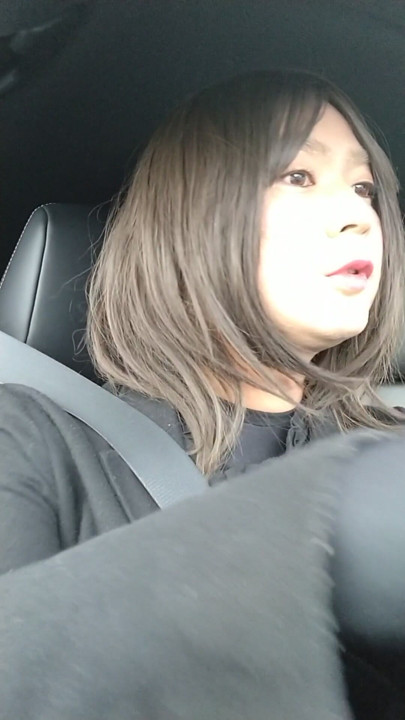 A cross-dressing boy wearing Gothic wore black full-body tights as an inner layer and drove with masturbation in the car. | Clip 1