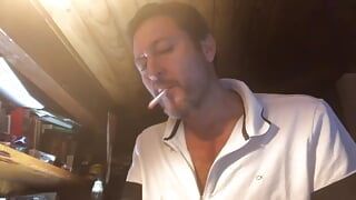 Smoking in Polo Shirt