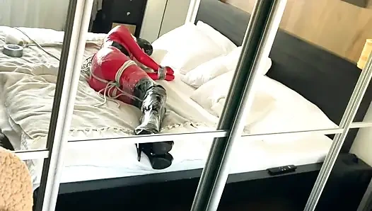 RED LATEX high heels BONDAGE