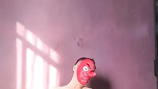 Masked boy dances and fucks himself with a big dildo
