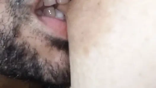 Arab guy gently sucks and bites my big sagging tits until my puffy nipples