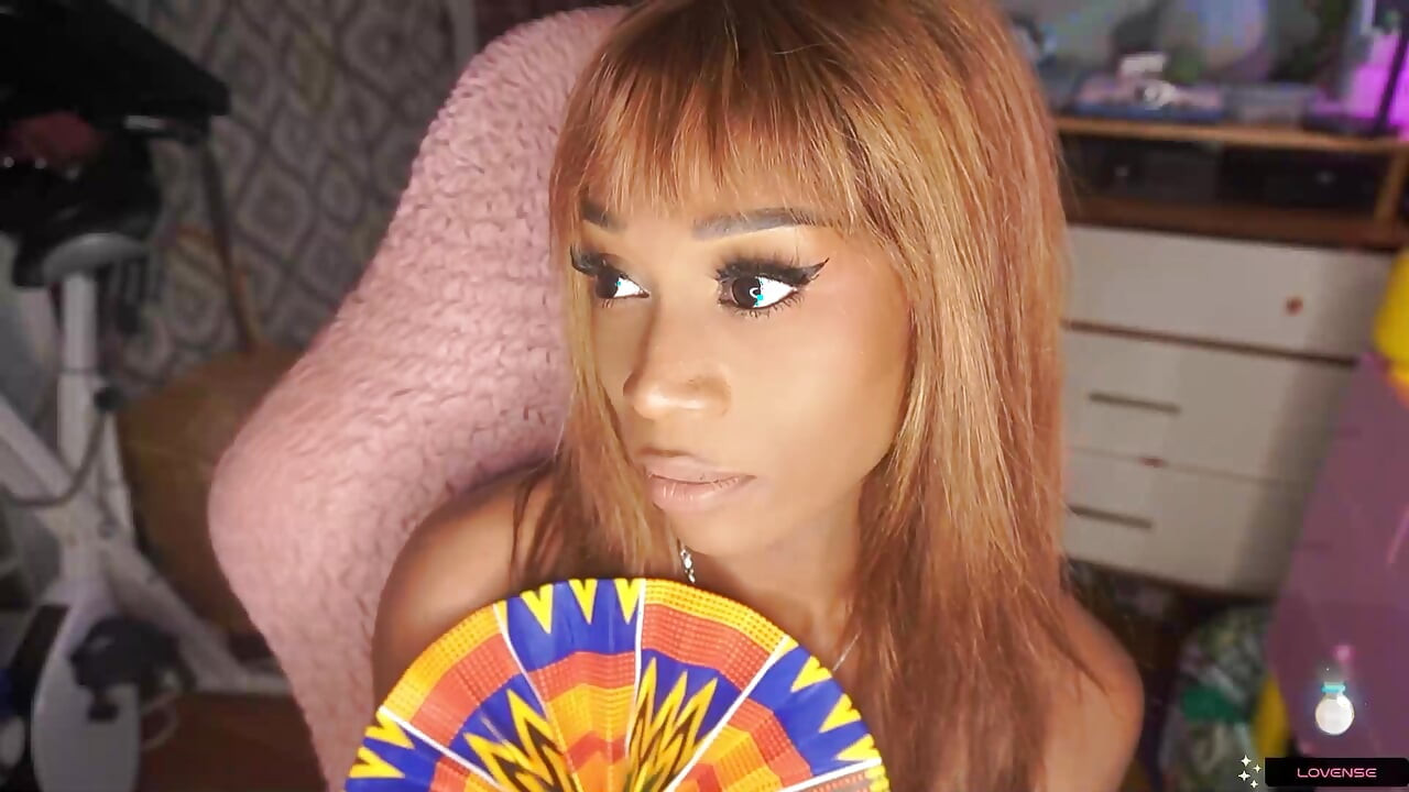 ebony trans girl Vanniall edges for two hours in a tiny blue bikini - ending in a HUGE self facial! full webcam show