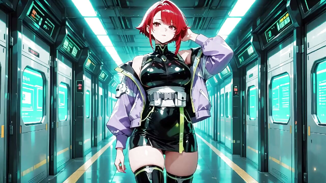 Ai-purple Kimono Seduction in the Neon Train Car, Fingertips Touching Collar, a Gaze That Drenches You!