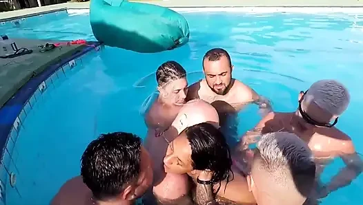 Gangbang with the Sluttiest Married Woman in Floripa, 7 Men Fucking Her Hairy.