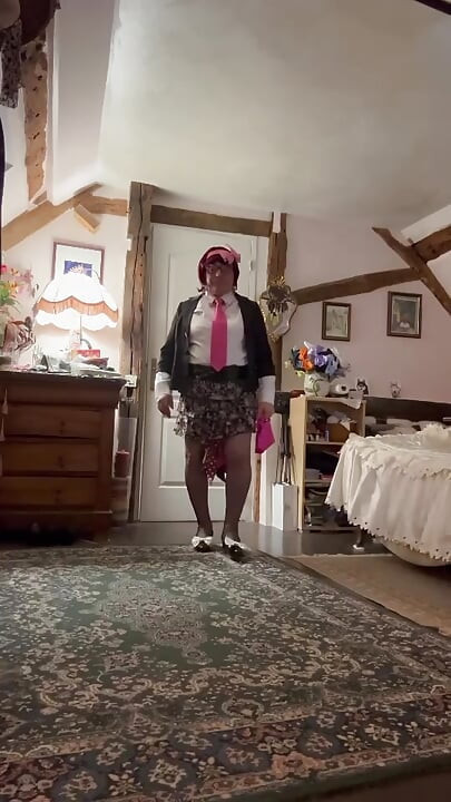 Dressed in a little floral skirt for the evening