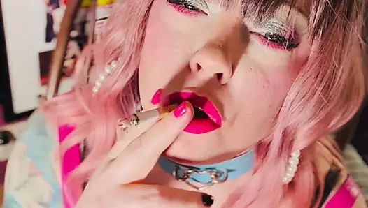 Tina Snua Is Stunning In Pink Leather & Chain Smoking - BBW OMI OME Snap Inhales Drifting Smoke