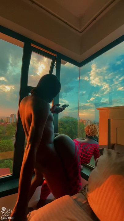 Thick Ebony Ass Pounded Doggy While Watching the City