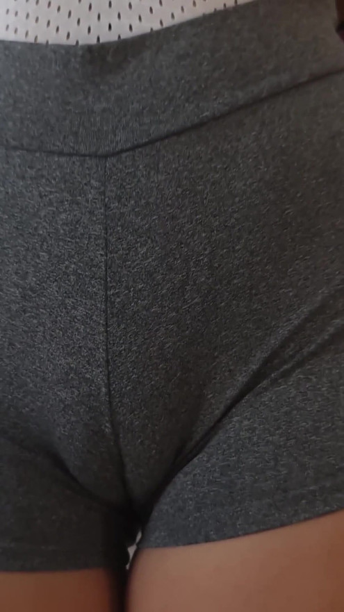 Big pussy girl playing with her package wearing panties and shorts | Clip 2