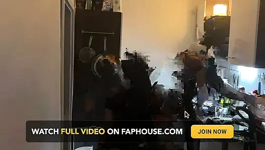 Dominant MILF Stretches Latex Sub's Ass Wide in Kitchen