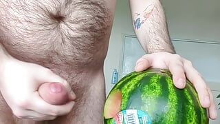 Jerking off using a watermelon