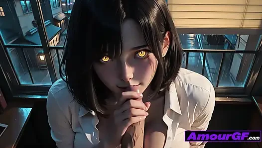 Поцелуй сигареты, Ai-крошка подрачивает 3D член глубоко перед спермой