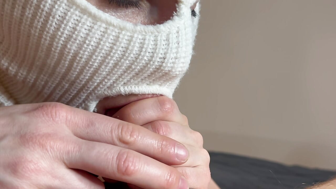 Your girl on her knees sucks your dick for 7 minutes... Then he takes it in his hand and squeezes every last drop right into his palm. See how it flows