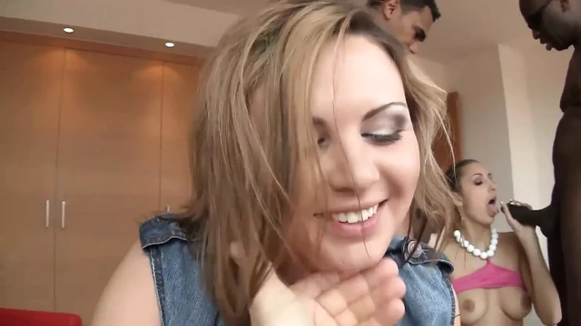 Three lovely babes get fucked by a few horny guys
