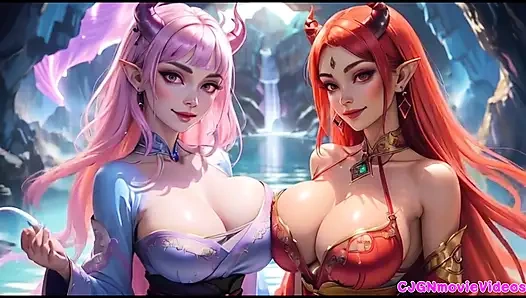 Lezbiyenler birlikte öpüşüyor, ai animasyonu