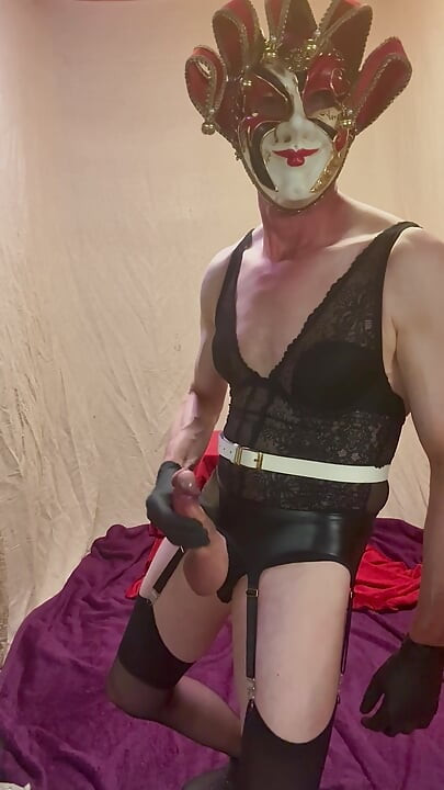 Wet Look Suspender Belt And Big Balls And Cock