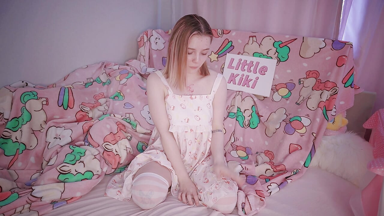 Petite girl streptease and play for step DADDY