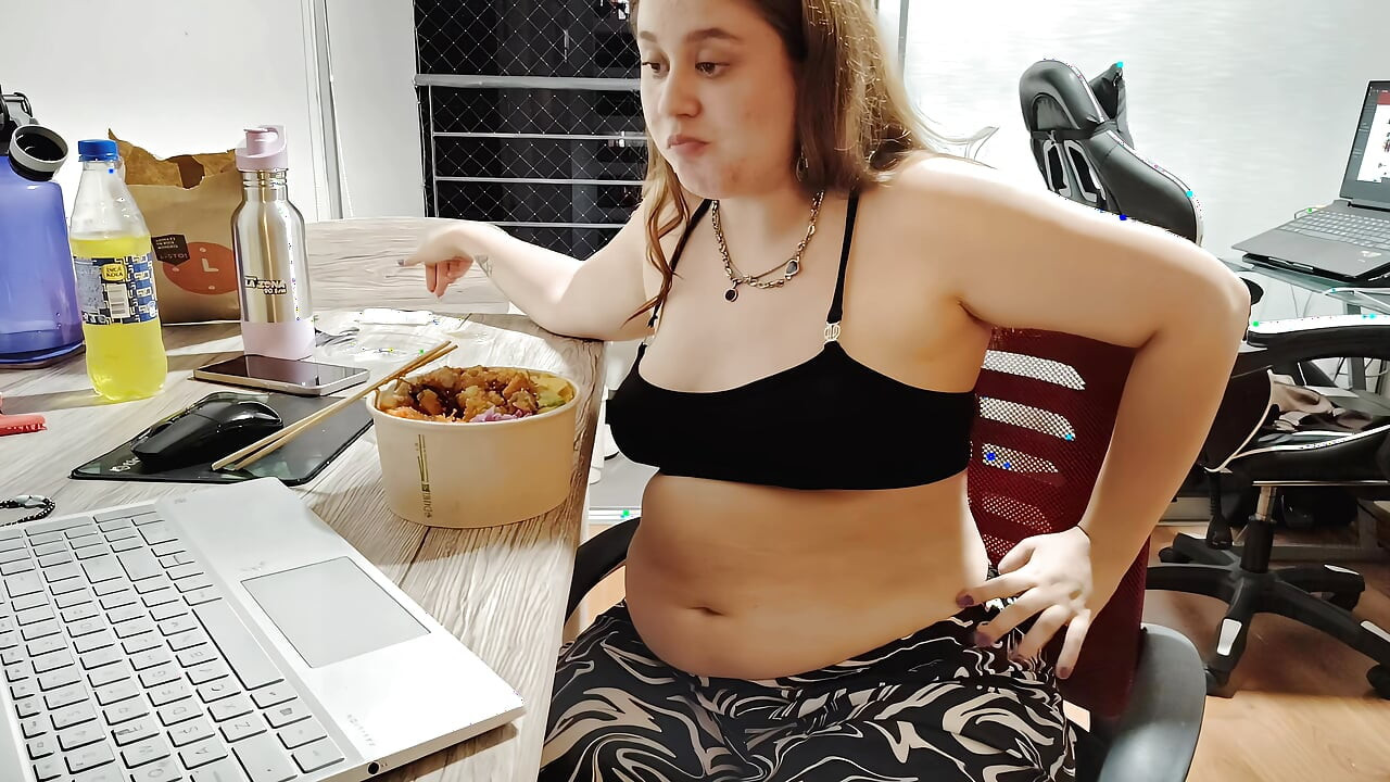 Nicole's Massive Takeout Stuffing - Belly & Ass Tease