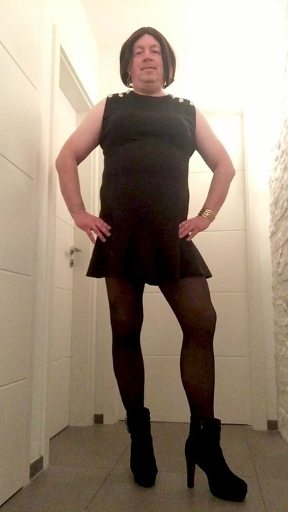 Nicki-Crossdress Black Mini-Dress & Pantyhose