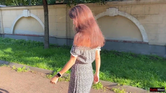 Masturbation - Girl Touches Pussy with a Plug in Her Ass and Pees on the Street