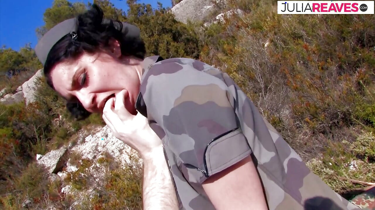 Hot babe rides colleagues bug cock after hiking