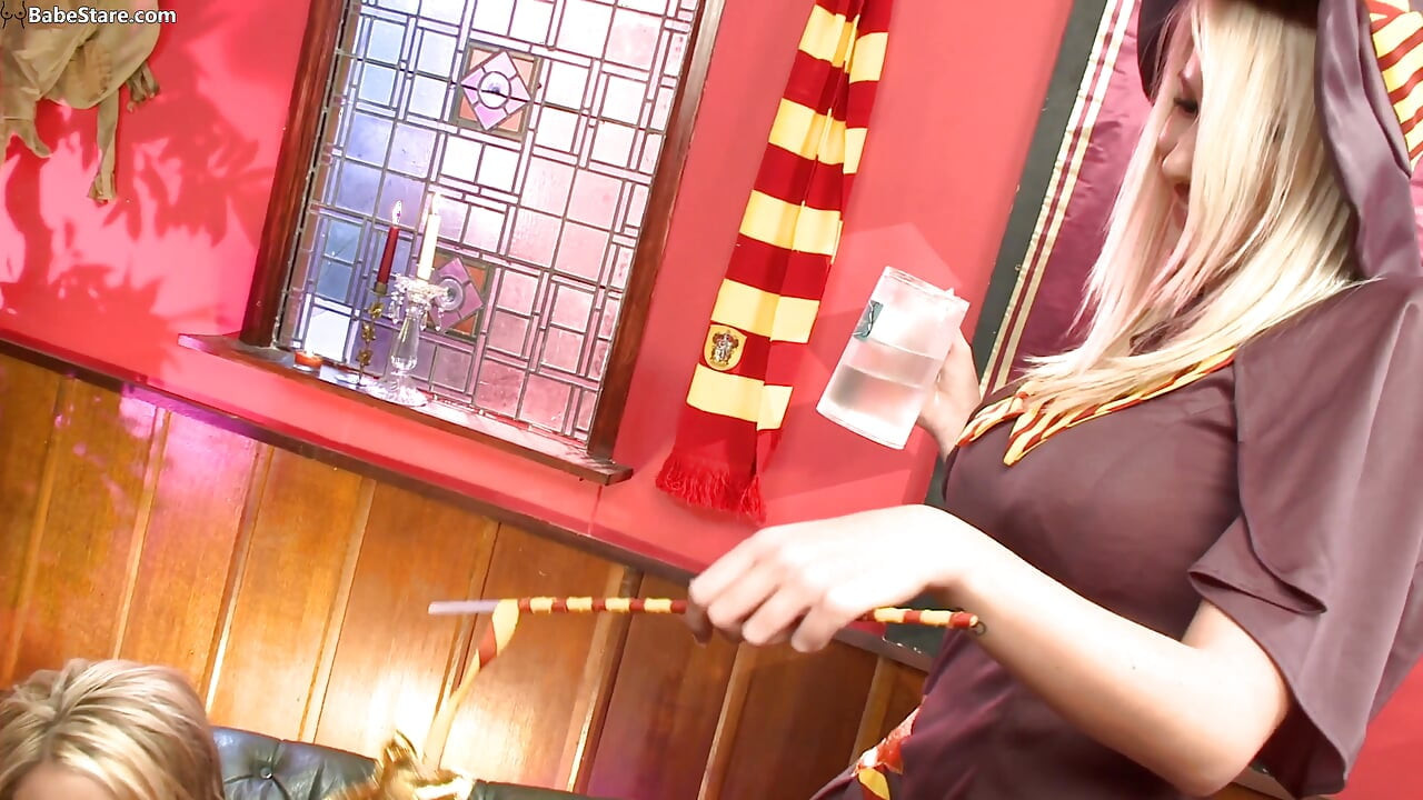 Wizarding world of fucking! Three girls and a boy have some costume fun!