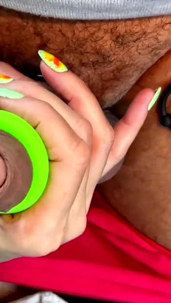 Epic moment from "Axell Fox handjob his beloved cock. Removes erection rings. French bitch plays with foreskin and big"
