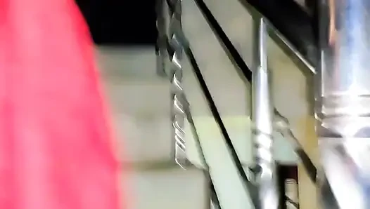 Sexy sissy male pissing in cage while night walking