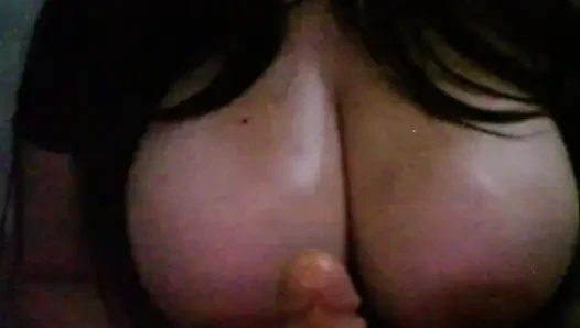 Chubby Hotwife with huge tits watching hentai while playing with a Big cock dildo #10