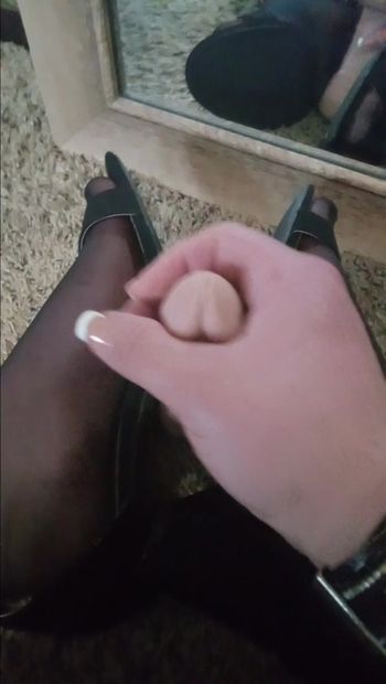 Teasing daddy's cock in heels