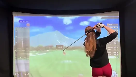 Trying to Golf in a Simulator with My Lush in! Trying Not to Cum While I Swing!