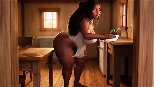 Rutinitas harian intim alami dari wanita petani kulit hitam yang cantik dan damai di pedesaan kehidupan pedesaan