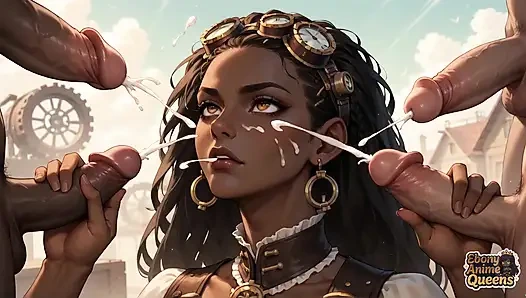 Ebony Queen Seduces with Desert Oral, Steampunk Sex.