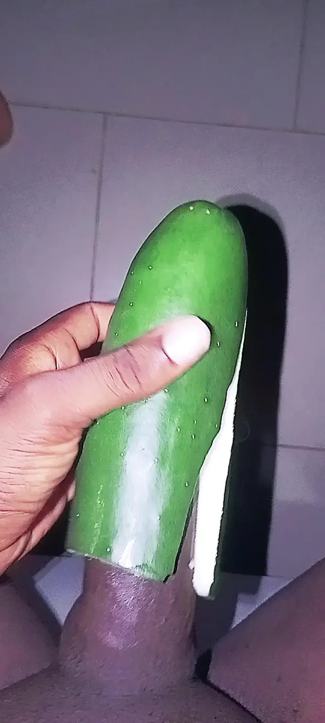 Black dick fuck a cucumber cum