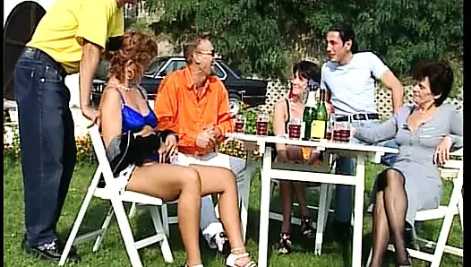 Mature German whores sharing dicks in hot outdoor orgy