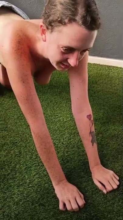 My titties hanging, bent over like a good girl