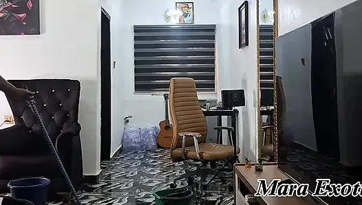 Fat Ass Ebony MILF Cleaning Naked