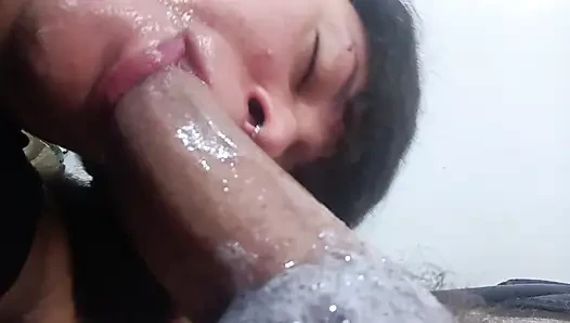 POV AND EXTREME CLOSE UP OF THIS BITCH, WHO SUCKS HARD TO THE STALK