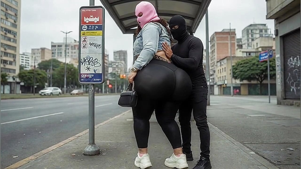 "Masked BBW Teases Stranger with Huge Ass at Train Station - Public Risk"