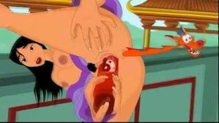Masturbation, Cartoon-Pornoszenen mit Mulan und Pocahontas