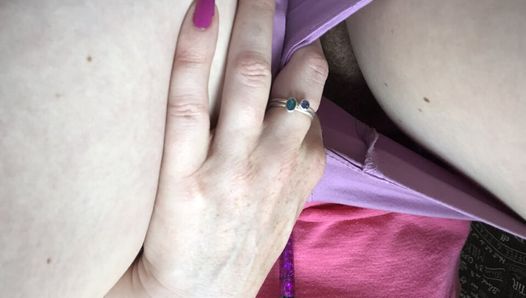 Rubbing my tight hairy pussy to get rid of my pre-flight nerves!