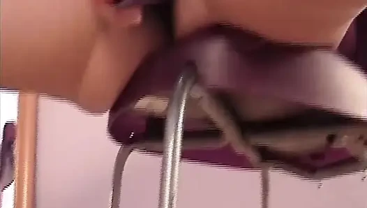 Hairy Brunette Teases with Purple Dildo Close up