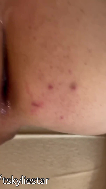 trans porn trans girl cumming while creampied by a huge uncut cock, anal gape, moaning | Clip 2