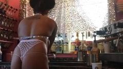 bikini ebony barista showing all