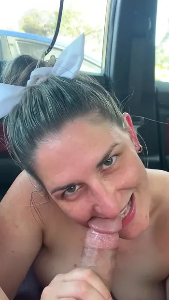 A Bitey, Sucky, Silly Backseat Blowjob Cum Facial