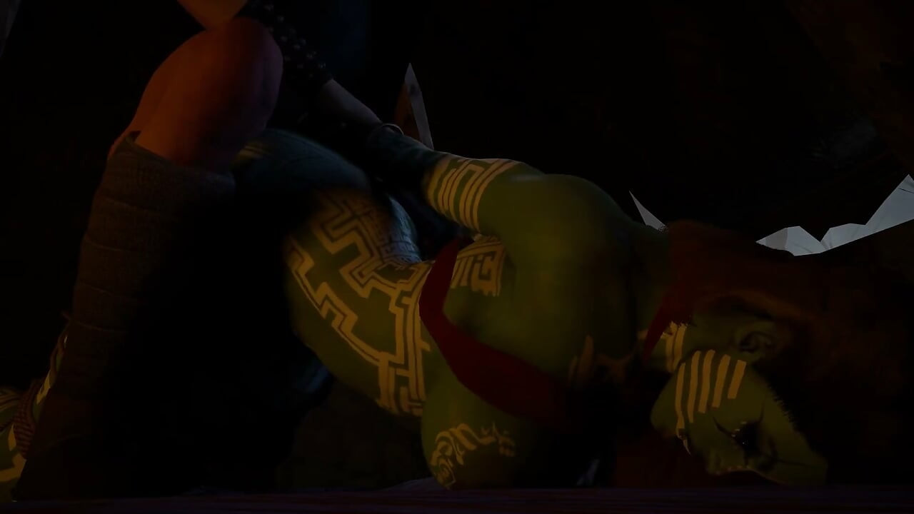 Scopando una donna tribale orc solo per sborrare sulle sue tette